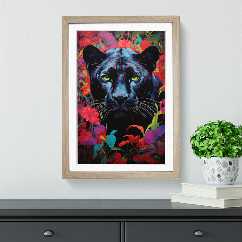 Panther Colour Field - Single Picture Frame Print on Wood, Oak , 64cm H x 46cm W x 2cm D