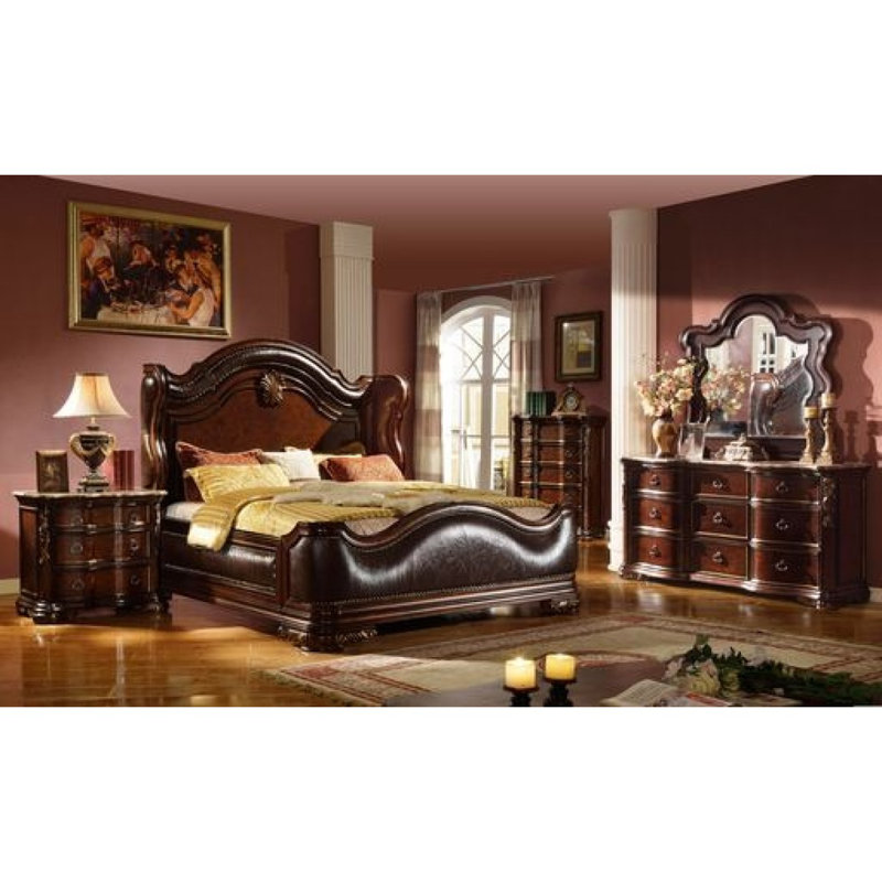 Ensemble de chambre avec très grand lit 5 pièces Bella, Walnut Brown, Cinq pièces : Lit, table de chevet, 2 commodes, m