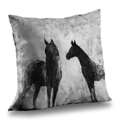 Black and White Horses Poly Twill Throw Pillow for Home Decor
