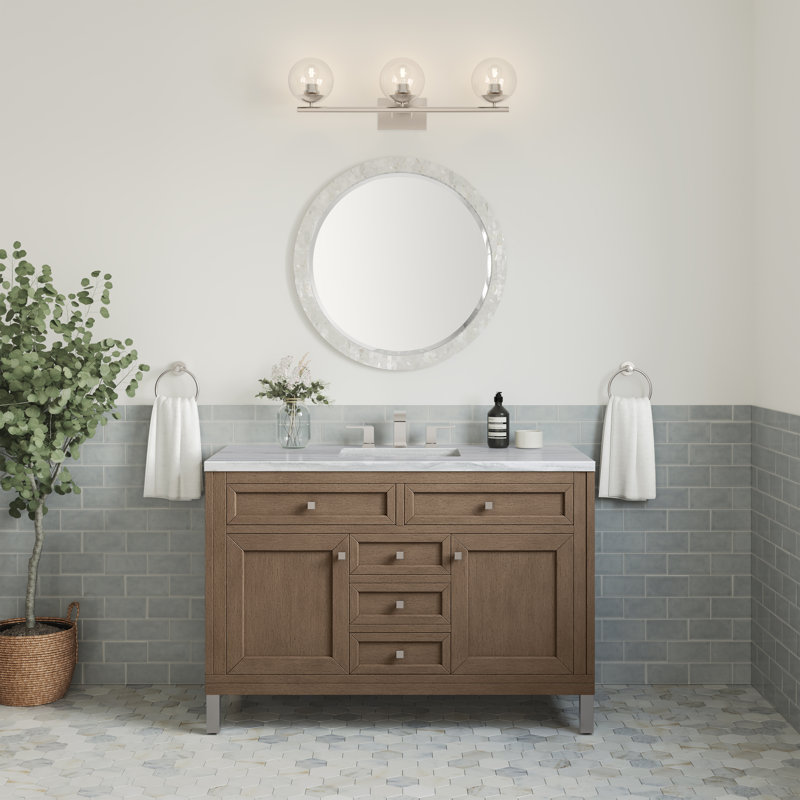 Chicago 48'' W Single Vanity, Walnut Whisper, Parisien Bleu, 8" Widespread