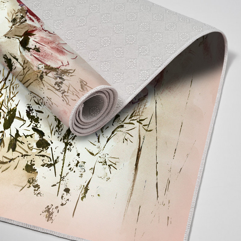 Tapis rose / blanc / vert en polyamide tissé à la machine Elverda, Rectangle 5 pi 3 po x 7 pi 7 po