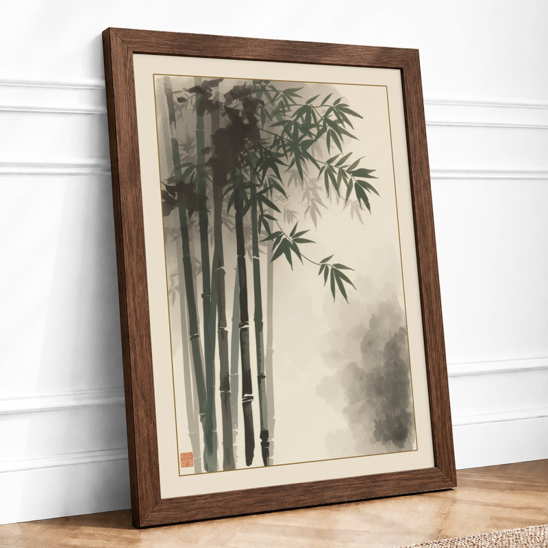Bamboo in Mist Japandi - Framed Print, Walnut, A3 - 42.0 x 29.7 cm