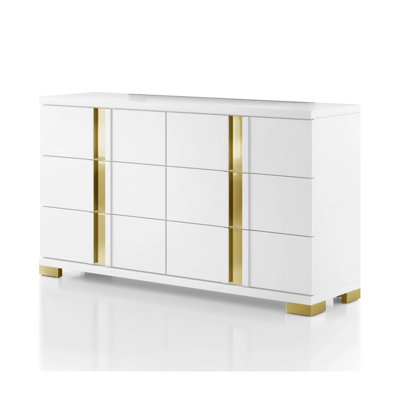 Lillestrom Contemporary Dresser, White/Gold