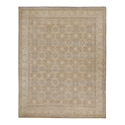Hand Knotted Silk Area Rug in Brown