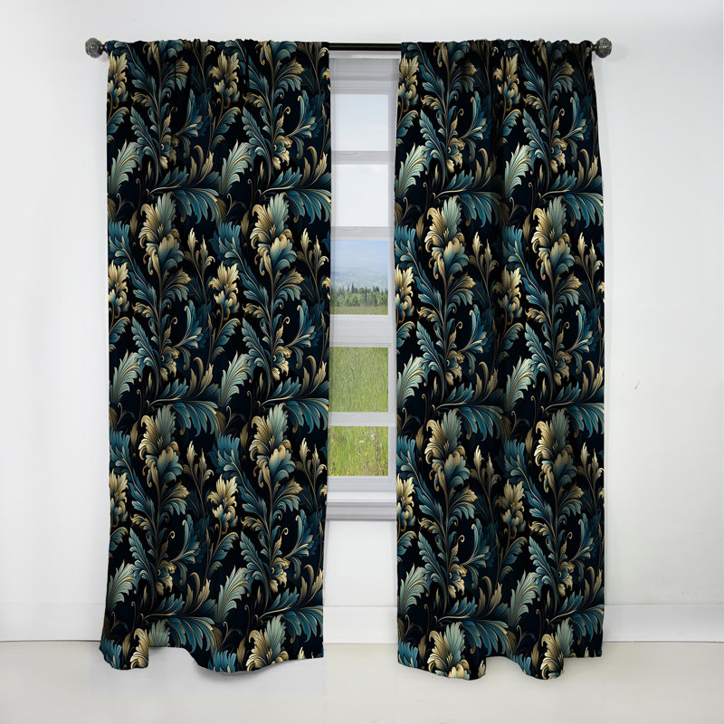 Or et bleu Luxury Damask Serenade III - Rideau damassé - Rideau occultant - 1 panneaux, L 52 po x L 95 po