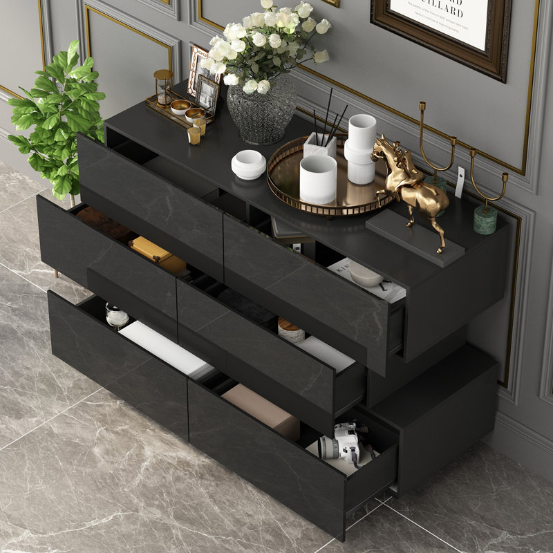 Bhavina 50.8'' W 6 - Drawer Dresser, Black