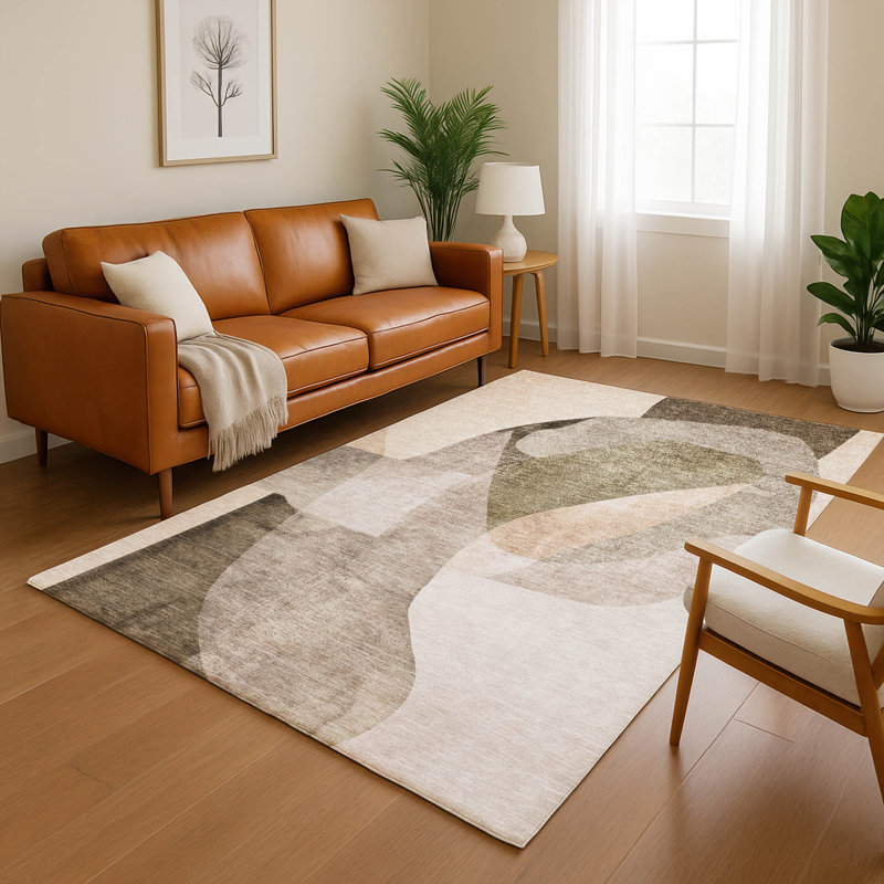 Tapis abstrait lavable à la machine de qualité supérieure Mayfield AMF2058, 8 pi x 10 pi, Taupe