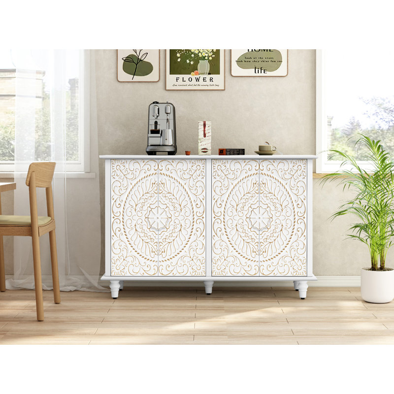 Armoire de rangement décorative avec 4 portes Gwennan, Blanc