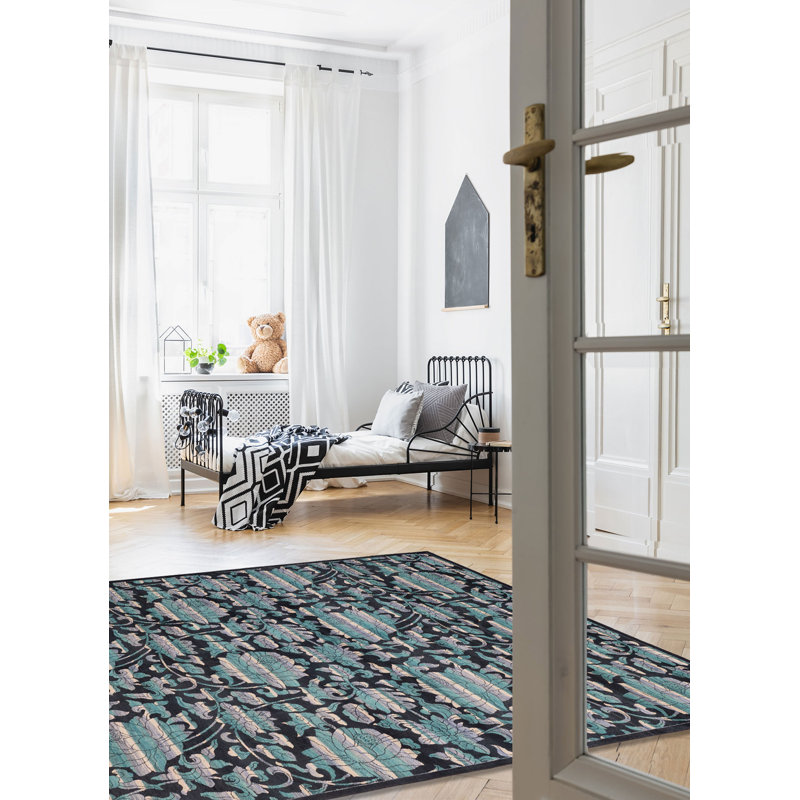 Tapis noir et bleu sarcelle 8 pi 0 po x 9 pi 11 po Signature Collection
