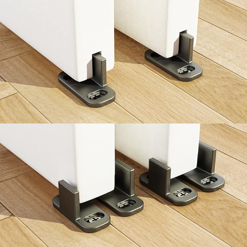 No Groove Adjustable Sliding Door Guide, Bottom Floor Guide, Barn Door Floor Guide Floor Mount, Bypass Door Guide, Black Plastic With Screws(2Sets)