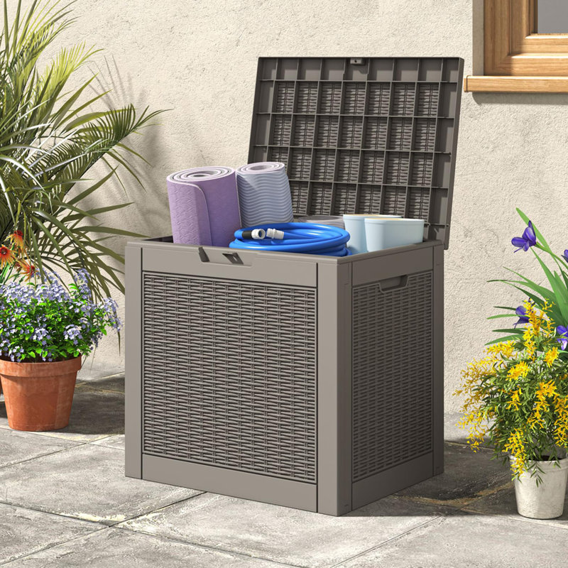 Gray Lockable 31 Gallon Resin Wicker Deck Box