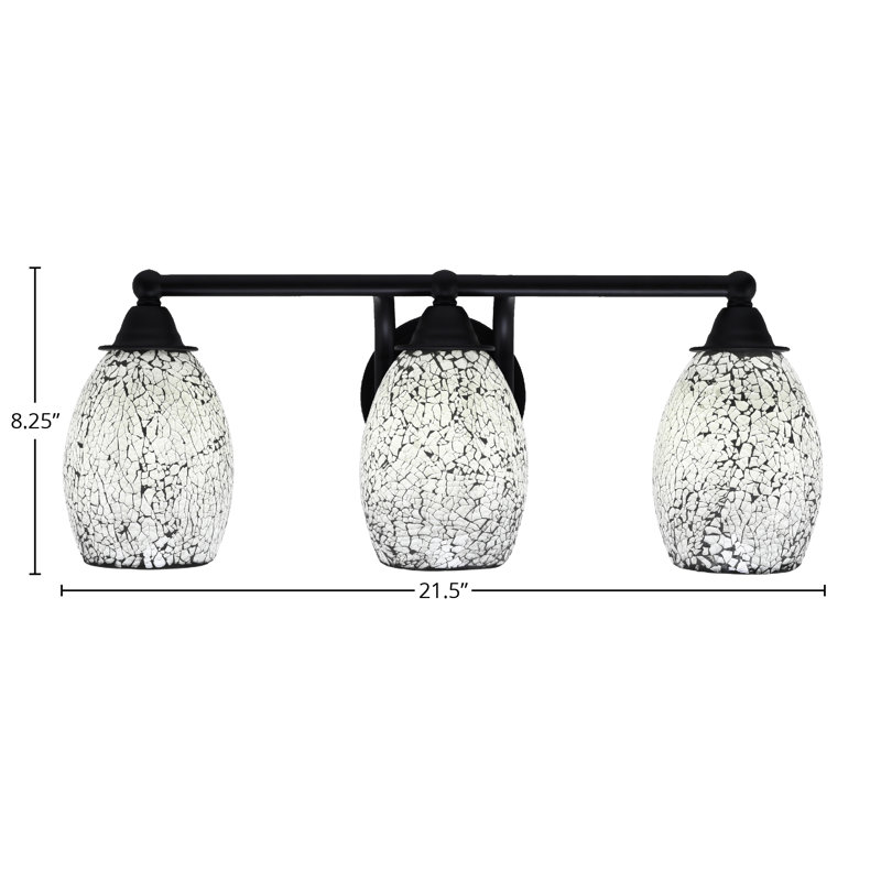 Paramount 3 Light Bath Bar Shown In Matte Black Finish With 5" Black Fusion Glass