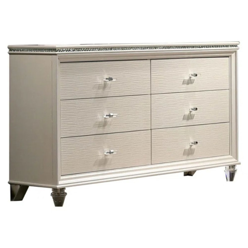 Ivory Crest Contemporary Style 6-drawer 54.5 In. Pearl White Dresser