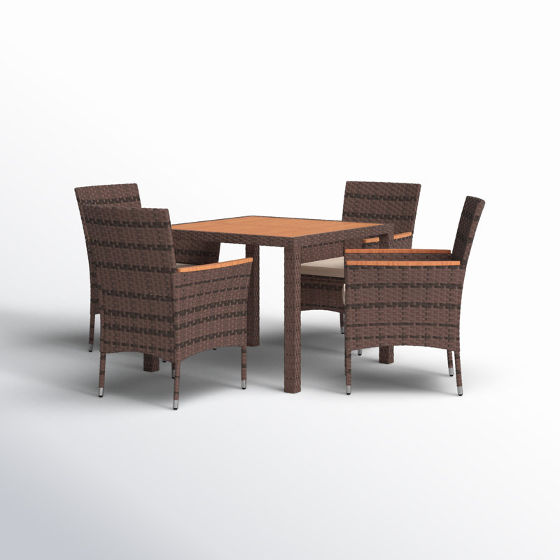 Maltby 4-Person Acacia Patio Dining Set with 35.43" W Square Table, Brown