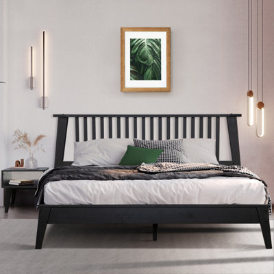 Base de lit plateforme en bois massif de qualité supérieure avec tête de lit Jildardo - capacité de 800 lb, sans sommier, convient à tous les matelas