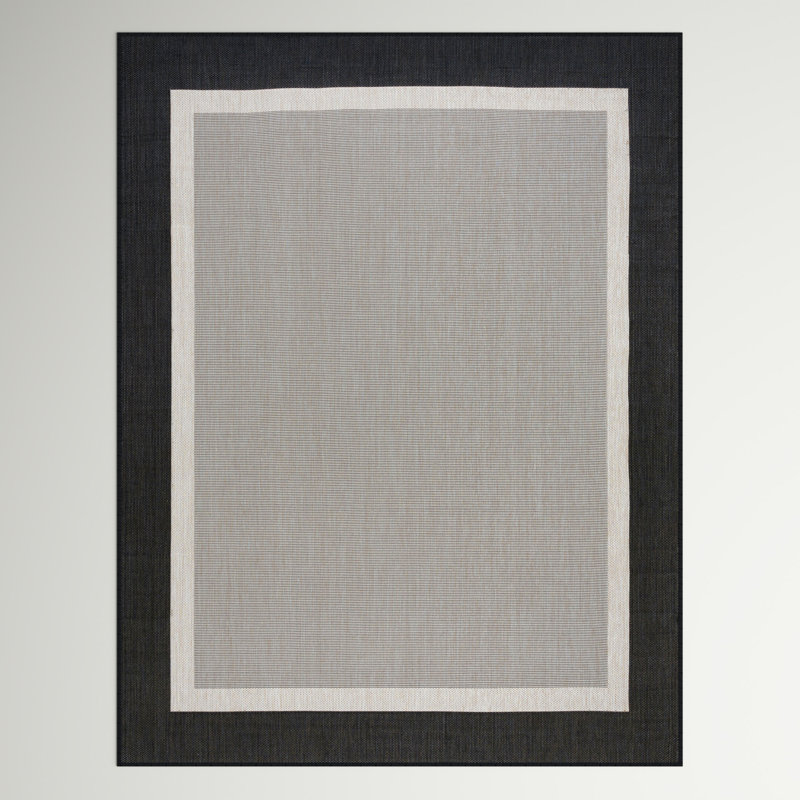 Tapis intérieur / extérieur noir / crème Kasuri, Rectangle 8 pi 9 po x 12 pi 2 po
