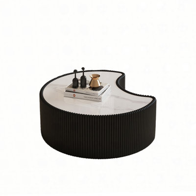 Light Sintered stone Top Stylish Irregular Shape Leather Coffee modern Sofa Table for Living Room (Each tabletop has a unique grey pattern), No Assembly Required