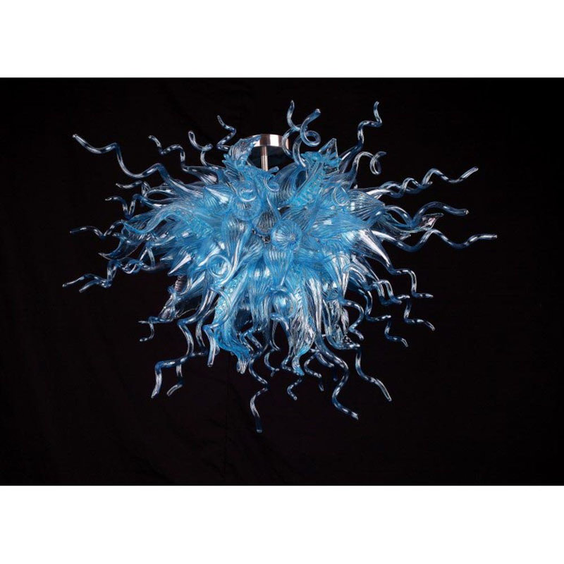 Lustre Murano, H 20 po x l 24 po x P 24 po, Bleu turquoise, Or brossé