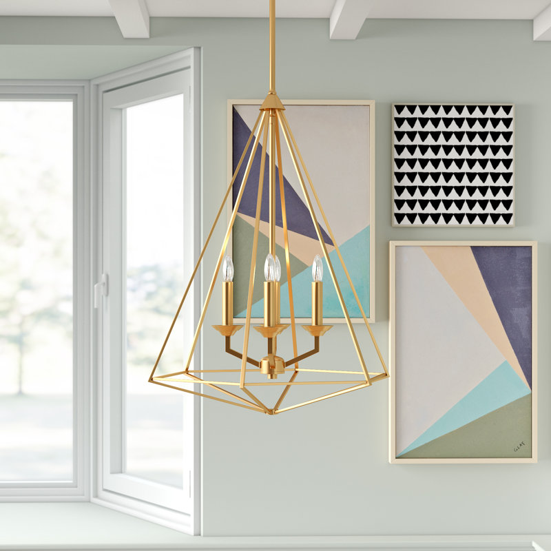 Lustre géométrique à style bougie 4 lumières Durant, Laiton vieilli