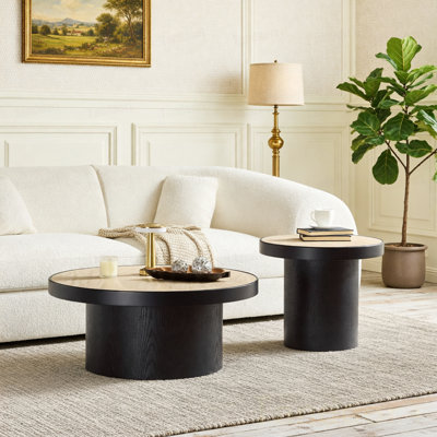 Ensemble de 2 tables basses, table basse ronde en panneau de fibres à densité moyenne pour salon, appartement
