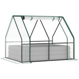 Outsunny Galvanized Raised Garden Bed With Mini PVC Greenhouse Cover, Outdoor Metal Planter Box With 2 Roll-Up Windows For Growing Flowers, Fruits, Vegetables And Herbs