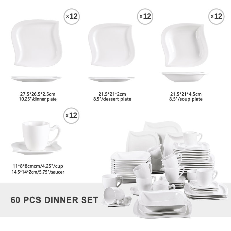 Piece Porcelain China Dinnerware Set - Service for 12