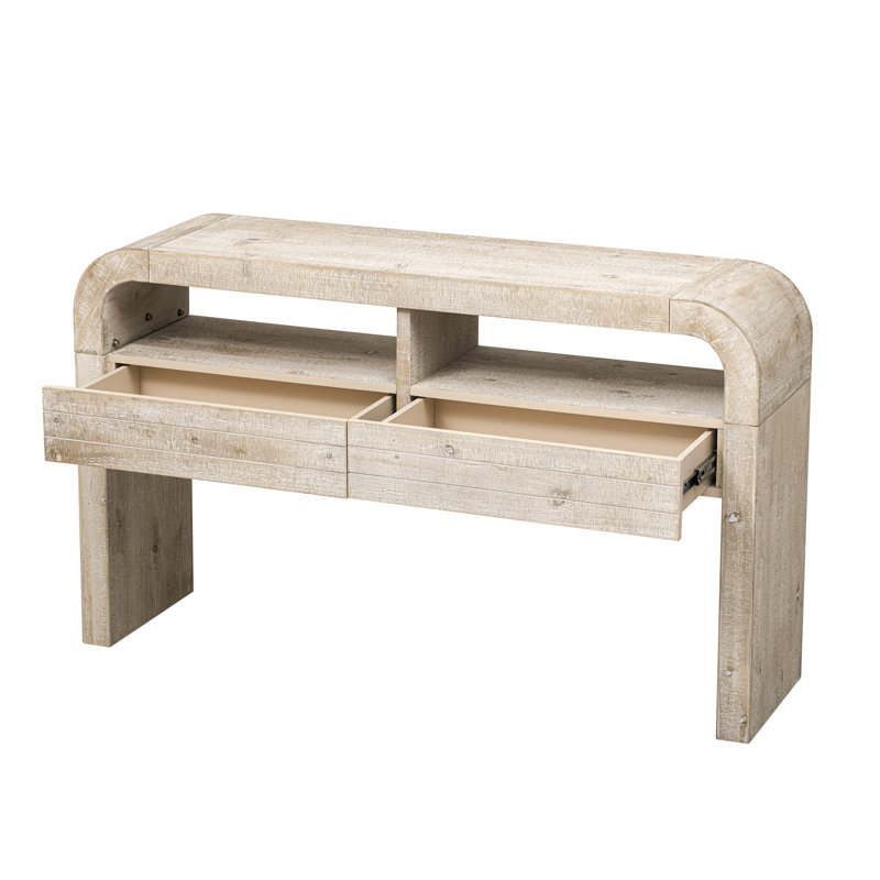 Retro 52" Wood Console Table with 2 Storage Drawers, Natural Wood Wash