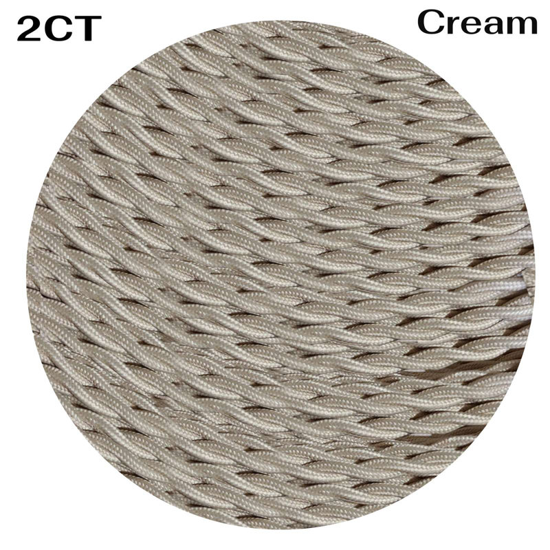 2Core Twisted Vintage Coloured 0.75Mm Braided Fabric Flexible Electrical UK Lighting Wire Cable, Cream