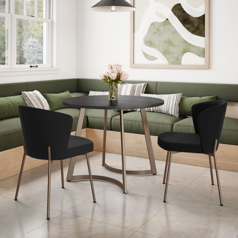 Monowi Round 39'' Dining Table, Basalt Top/Bronze Base
