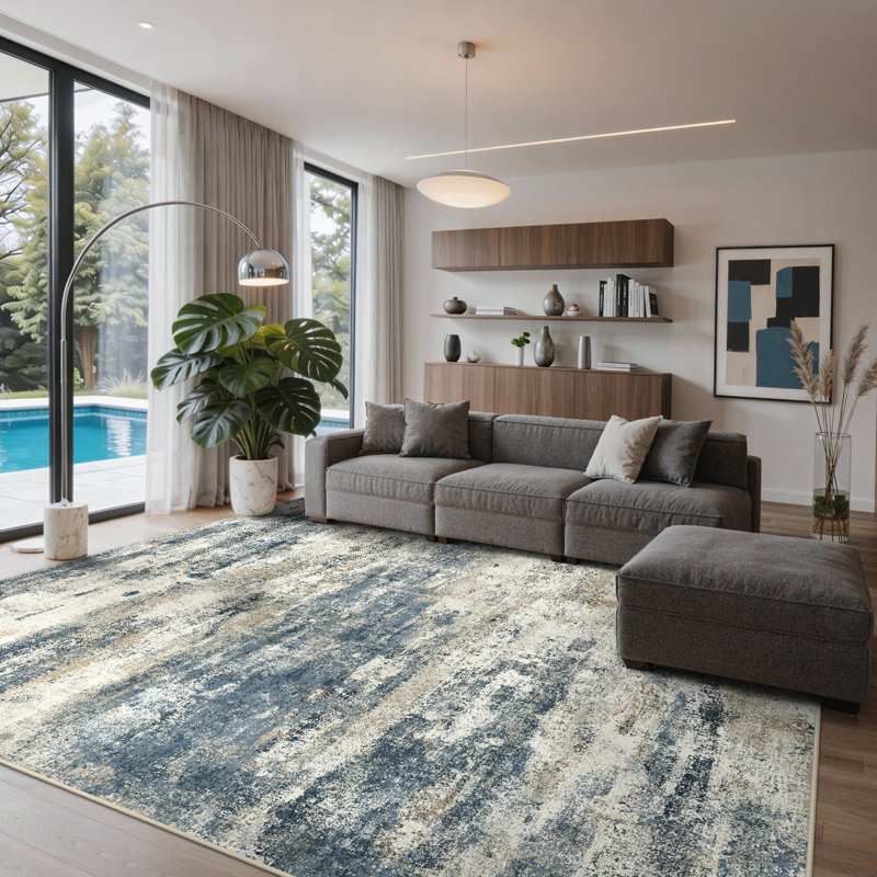 Tapis bleu / beige Pavelina, Rectangle 9 pi x 12 pi, Blue/Beige