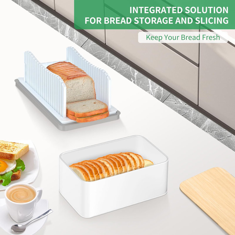 Bread Slicer For Homemade Bread With Bread Box, Foldable Bread Cutter With Crumb Tray, Adjustable Width Bread Slicing Guide For Loafs, Sandwiches, Bagels, And Cakes