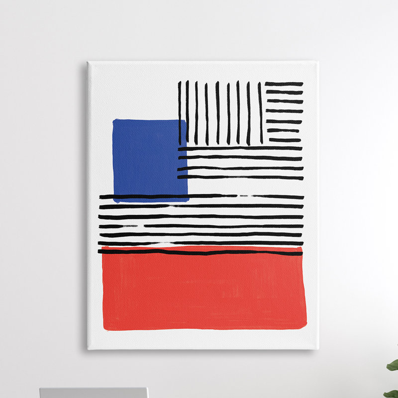 Bleus rouges, lignes audacieuses - impression, H 20 po x l 16 po, Toile tendue