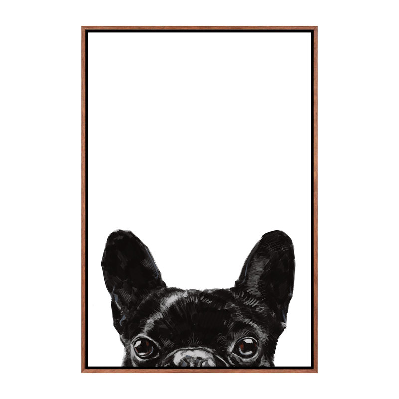 «Peeking Bulldog» par Big Nose Work - impression d'art graphique, H 40 po x l 26 po x P 1,5 po, Toile avec cadre en bois brun
