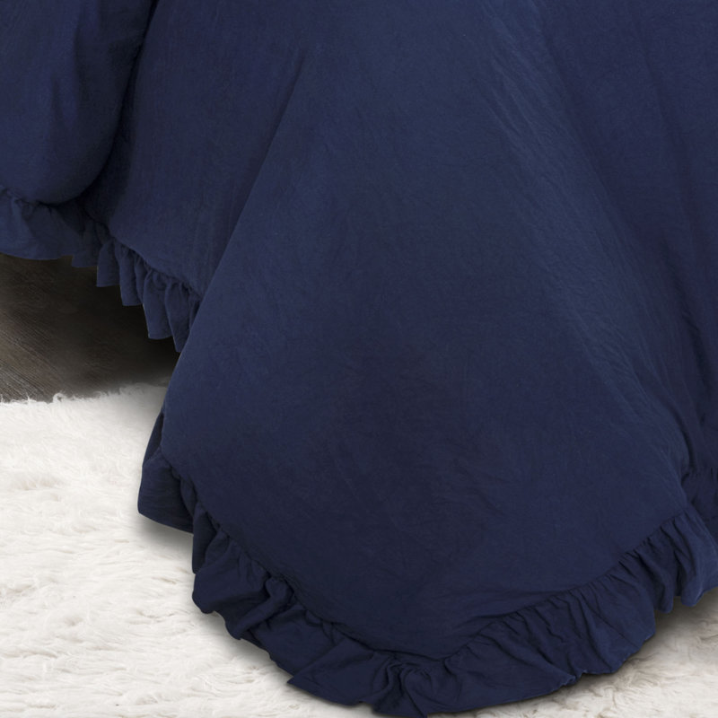 Reyna Microfiber 3 Piece Comforter Set, Full/Queen Comforter + 2 Standard Shams, Navy