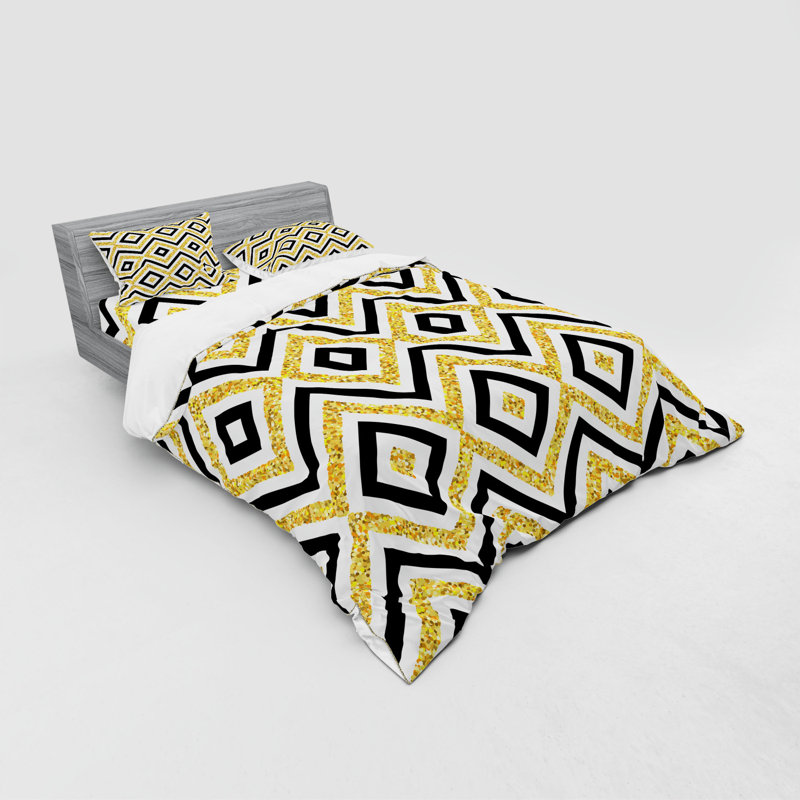 Ensemble de housse de couette moderne et contemporaine en microfibre noire / jaune