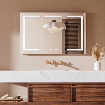 Lighted Bathroom Medicine Mirror Cabinet With Sockets & Usbs, 60" W X 36" H, Anti-Fog Dimmable Light And Color Adjustment, Easy To Install
