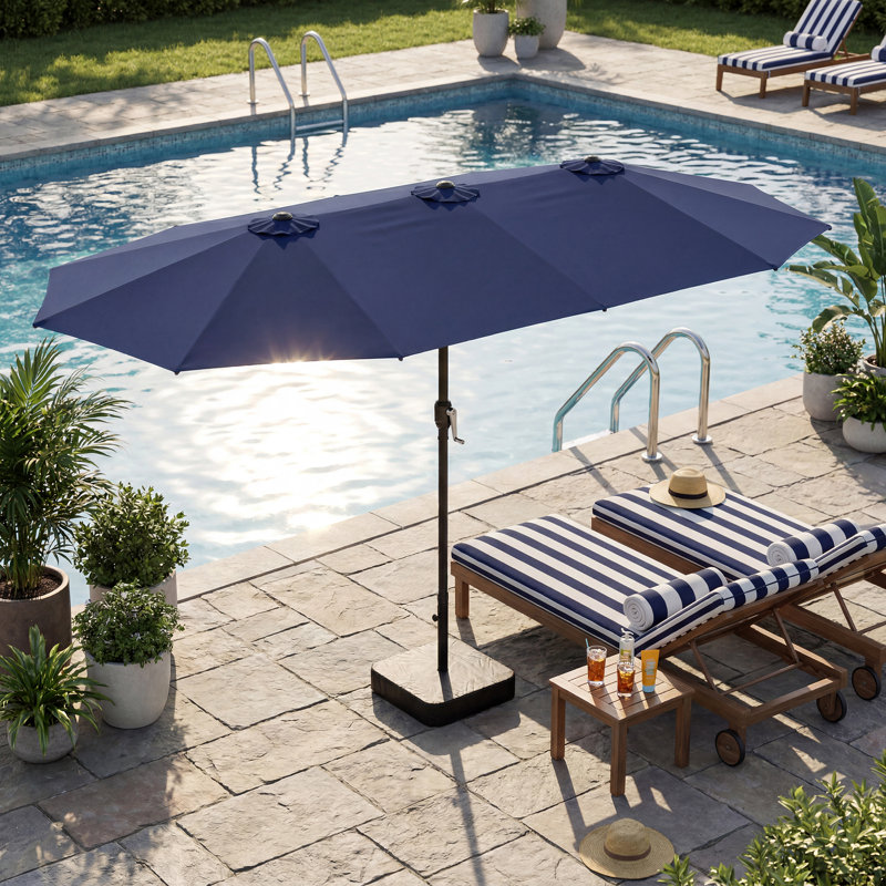 Parasol de marché double face 15 pi avec base robuste, Marine