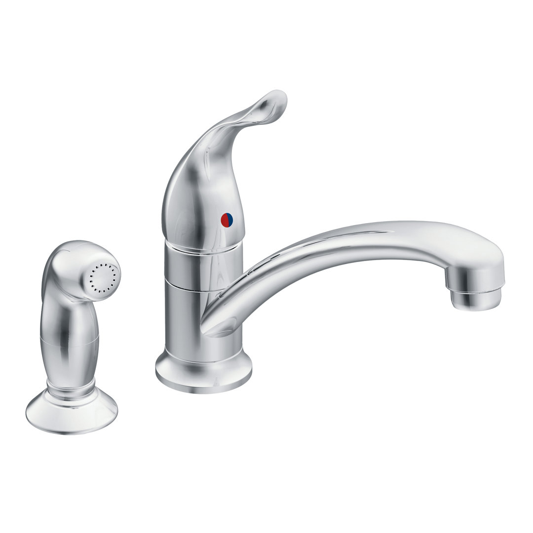 Chateau Single Handle Deck mount Kitchen Faucet with Protege Side Spray and Duralock™ Moen