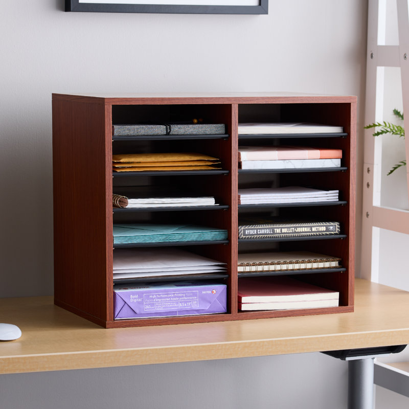 Cherry Laminate 12-Compartment Adjustable Literature Sorter