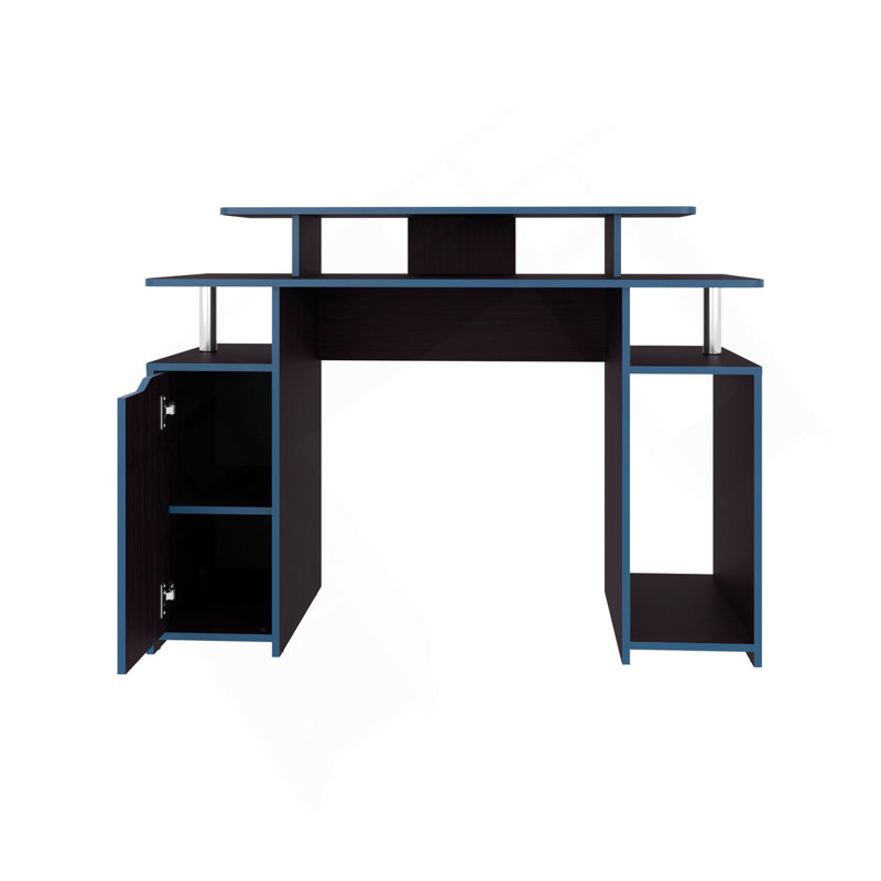 Bureau de jeu, 1 porte, 6 tablettes, wengé noir / bord bleu