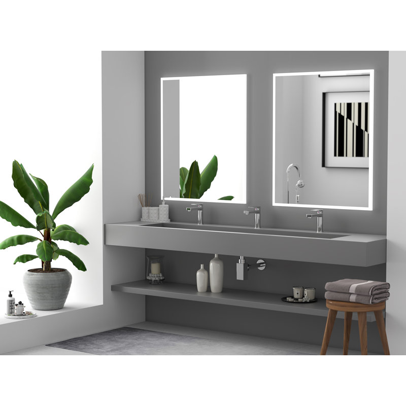 Lavabo de salle de bain mural rectangulaire à surface solide 84 po Pyramid, Gris