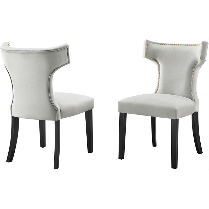 Modway Curve Performance Velvet Dining Chairs, Light Gray