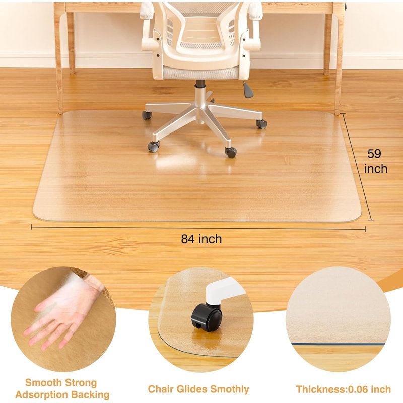 Protecteur de plancher 59 po x 84 po en plastique transparent, tapis antidérapant robuste pour chaises roulantes ou de jeux