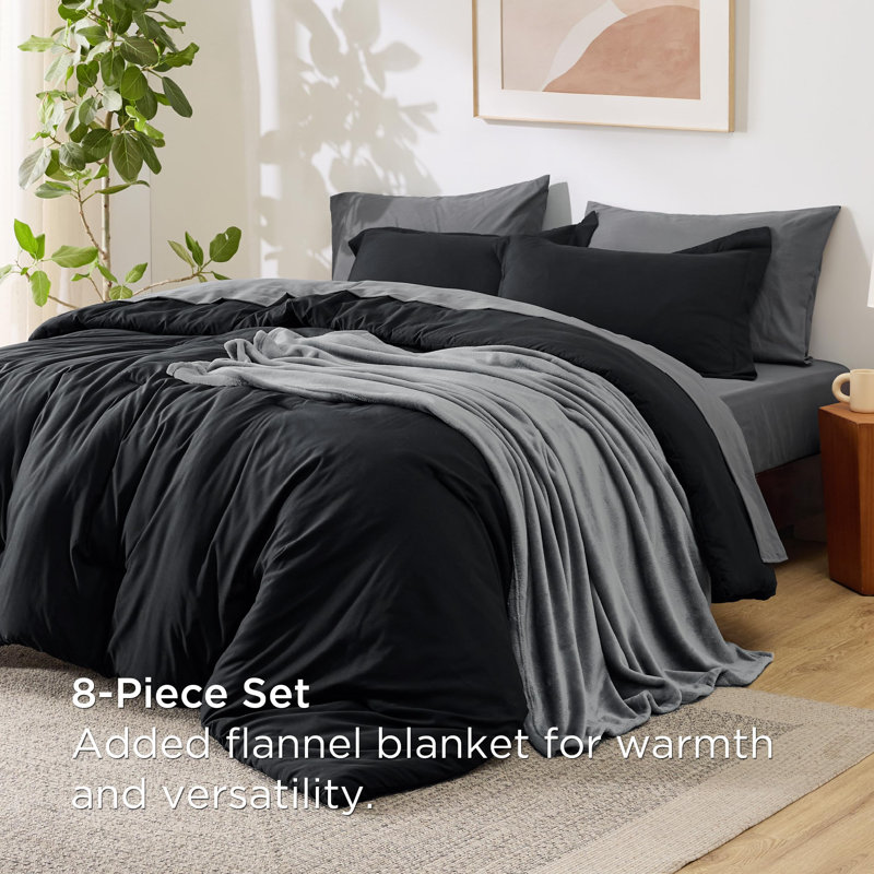 Ensemble de literie prélavé avec literie en microfibre douce, Édredon simple + 5 pièces supplémentaires, Noir