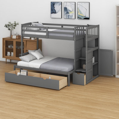 Twin Over Full/Twin Bunk Bed With Staircase, Storage Shelves And Drawers