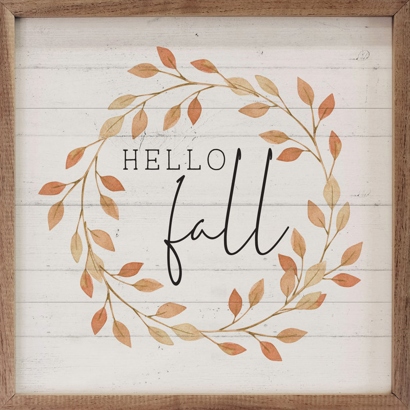 Hello Fall Leaves Wreath Whitewash, 16" H x 16" W