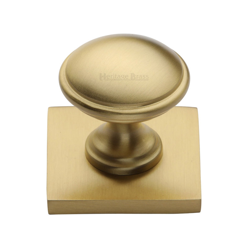 Heritage Brass Cabinet Knob Domed Design with Square Backplate, Satin Brass