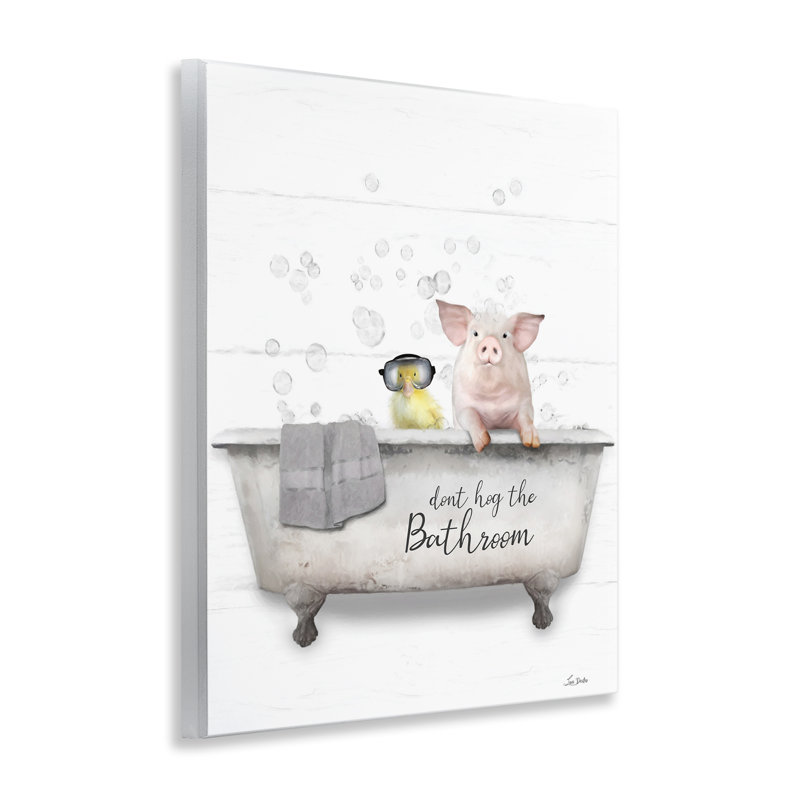 «Don't Hog Bathroom», art mural sur bois par Lori Deiter