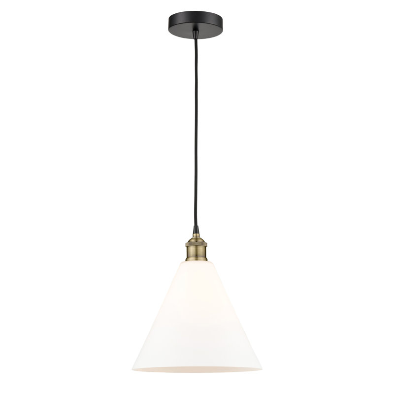 Luminaire suspendu conique à 1 lumière Bluford, Blanc mat, Nickel poli, H 13,75 po x l 12 po x P 12 po
