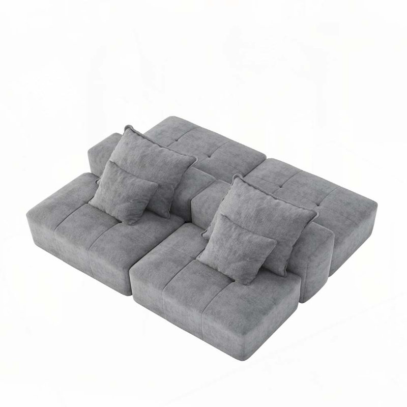 Canapé modulaire en chenille avec 2 méridiennes et 2 accoudoirs, Gris